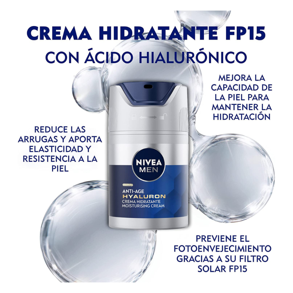 Crema Antiarrugas para Pieles Grasas Hombre Nivea con ácido hialurónico y FPS 15