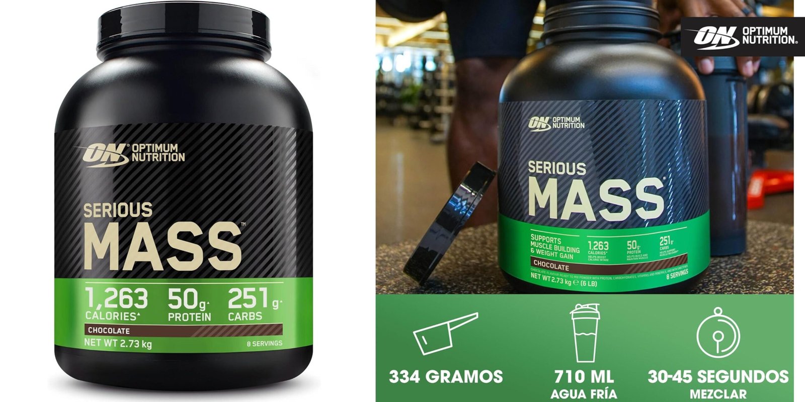 Optimum Nutrition Serious Mass Proteína en Polvo Alta en Calorías, Ganador de Masa Muscular con 25 Vitaminas y Minerales, Monohidrato de Creatina y Glutamina (1)