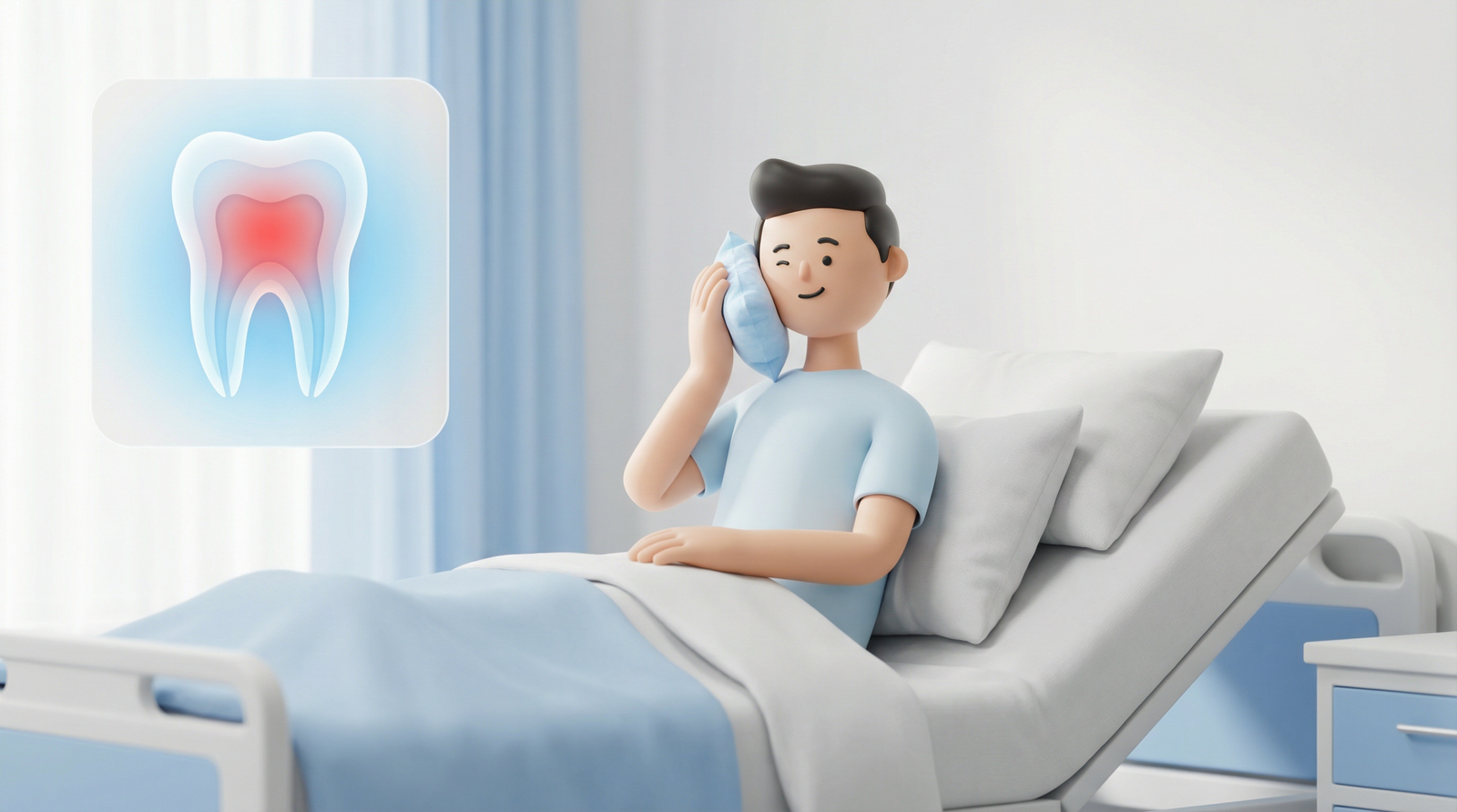 cHICO COPN DOLOR DE MUELAS EN UNA CAMA