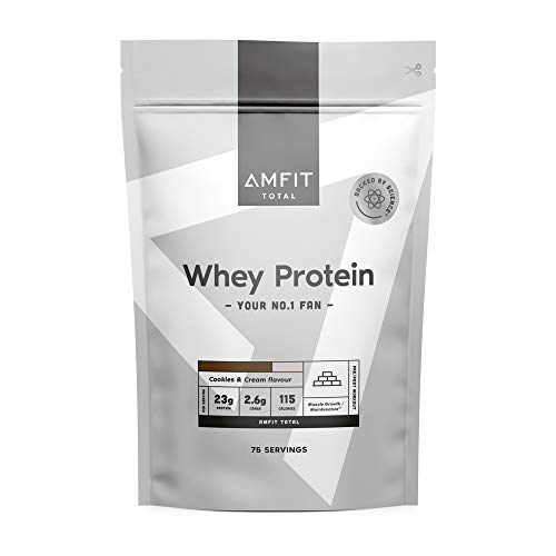 Marca Amazon - Amfit Nutrition Proteína de suero en polvo, galletas y crema, 75 porciones, 2,27 kg (paquete de 1)